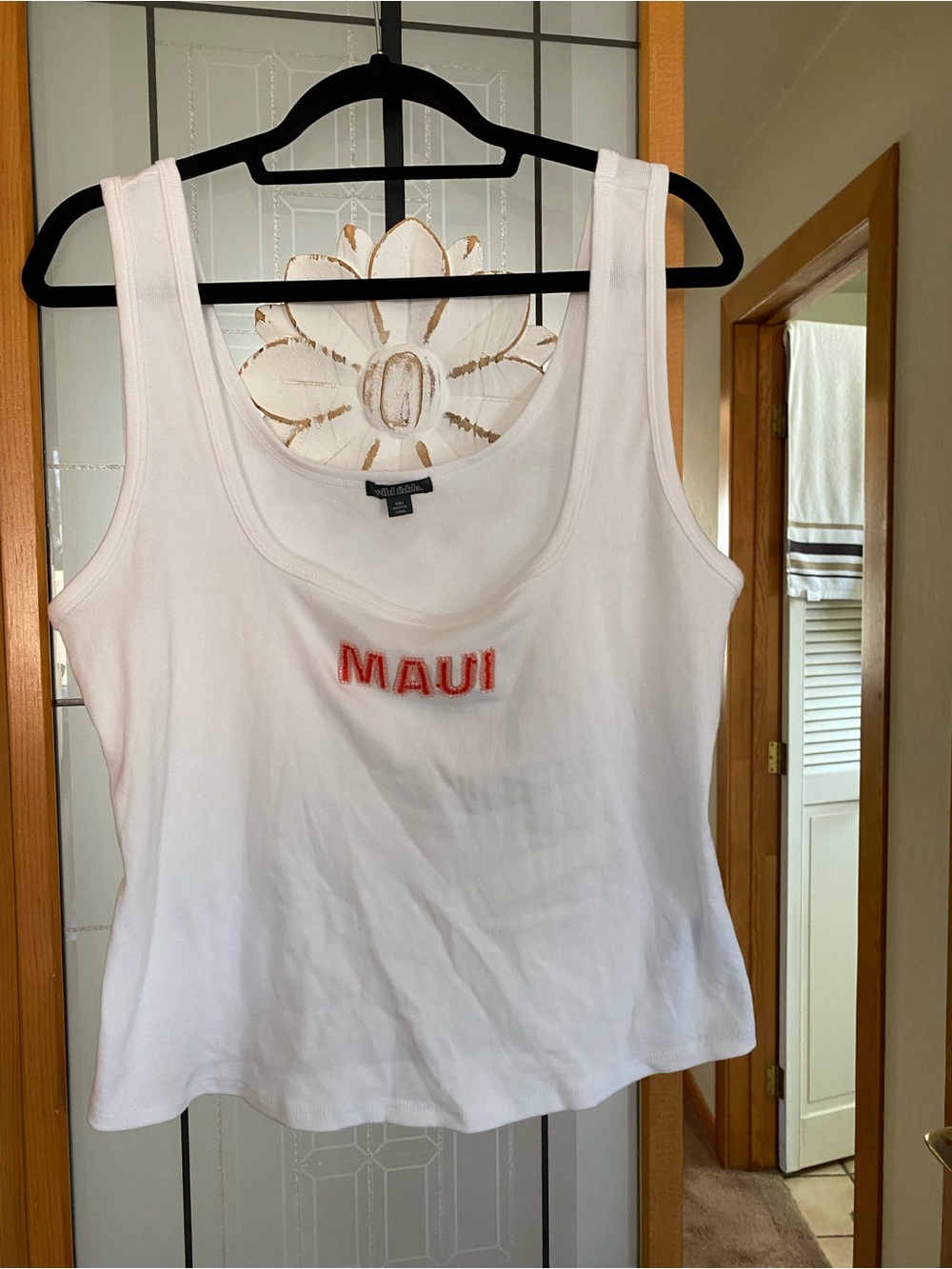 wild fable White Tank Top with Red MAUI Embroidery